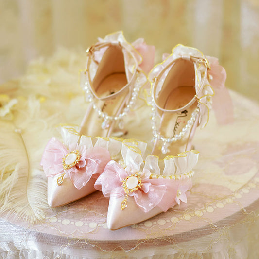 Pink Bow Floral Heels Shoes SE23450