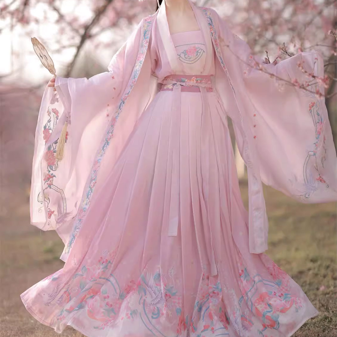 Pink Embroidered Flower Hanfu Dress Set SE22708