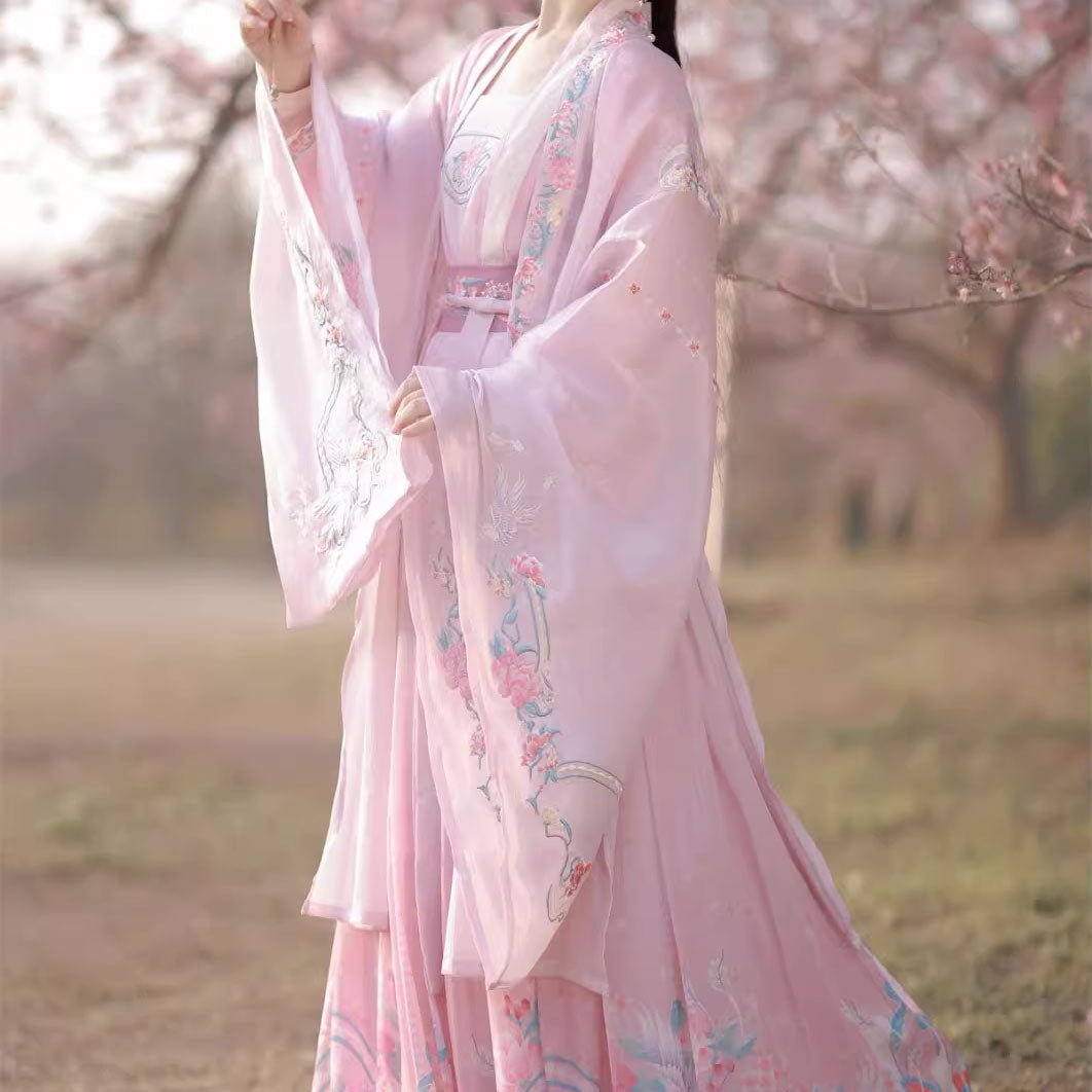 Pink Embroidered Flower Hanfu Dress Set SE22708