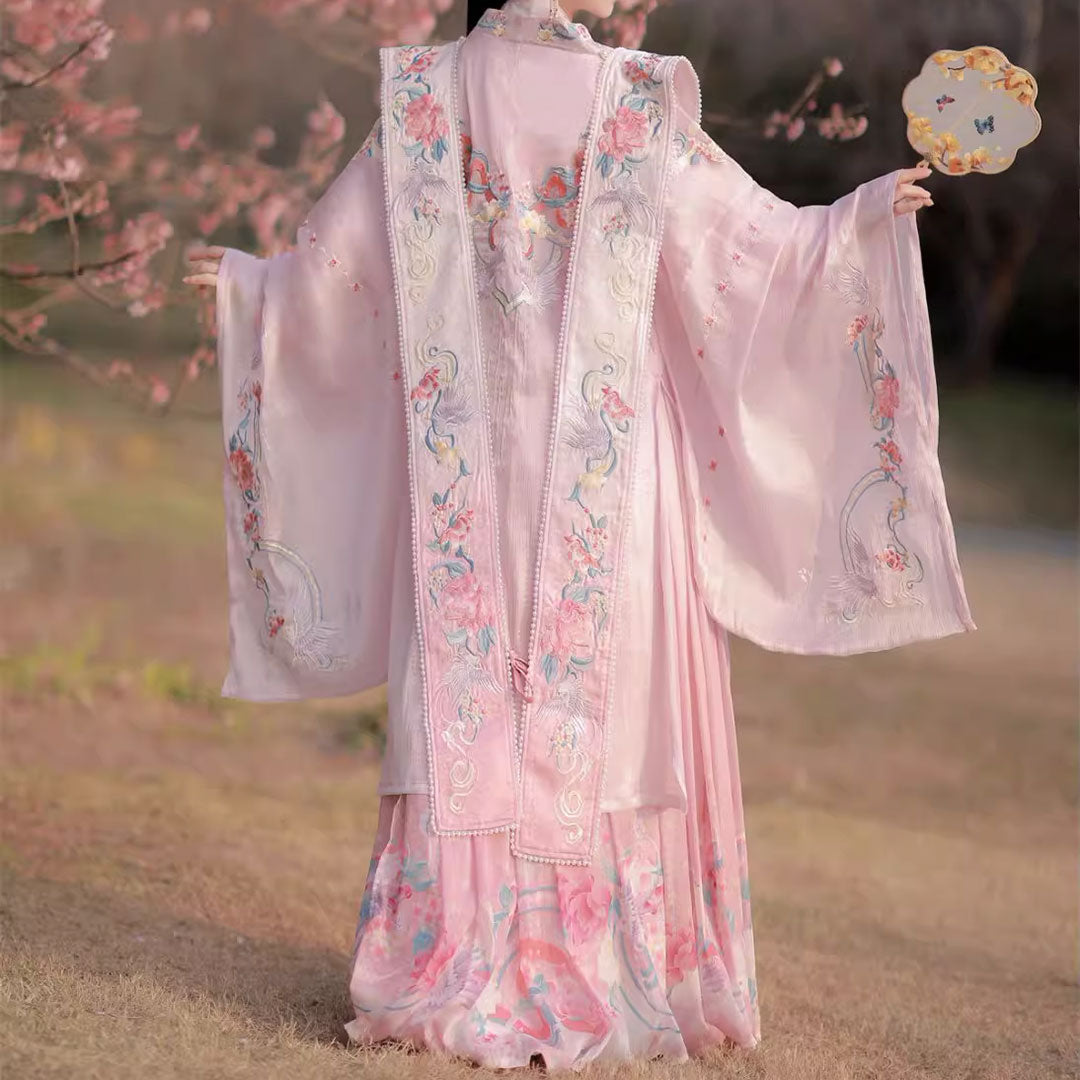Pink Embroidered Flower Hanfu Dress Set SE22708