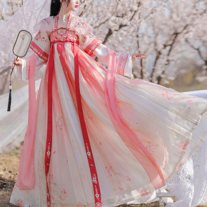 Pink Flowers Embroidered  Hanfu Dress SE22729