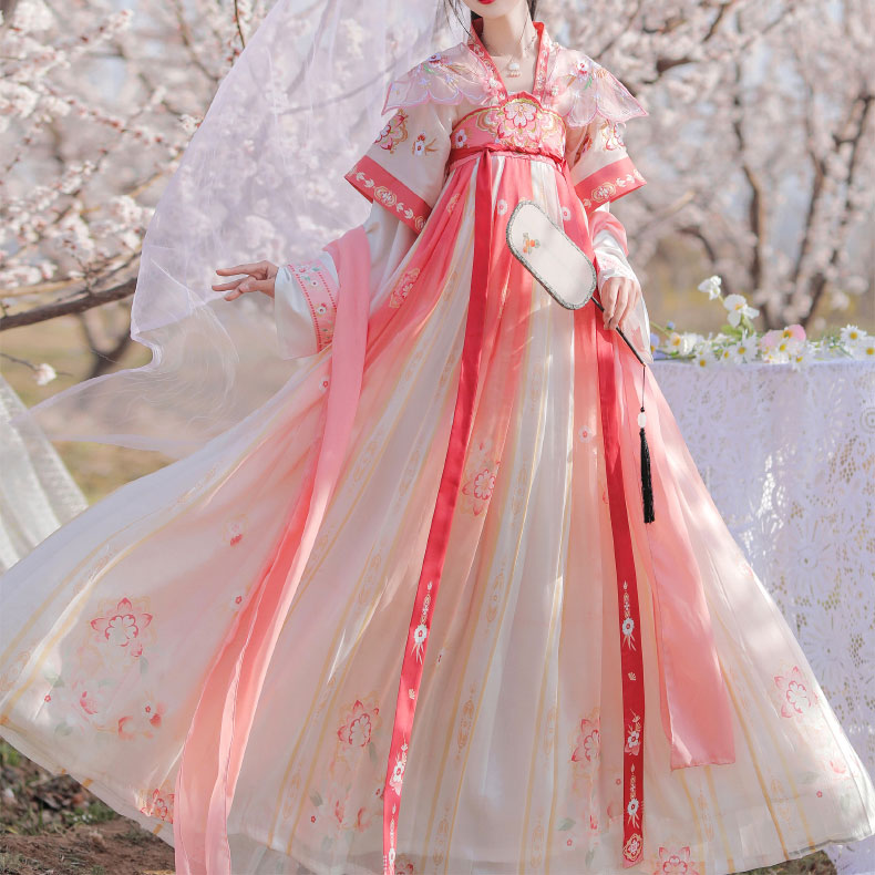 Pink Flowers Embroidered  Hanfu Dress SE22729
