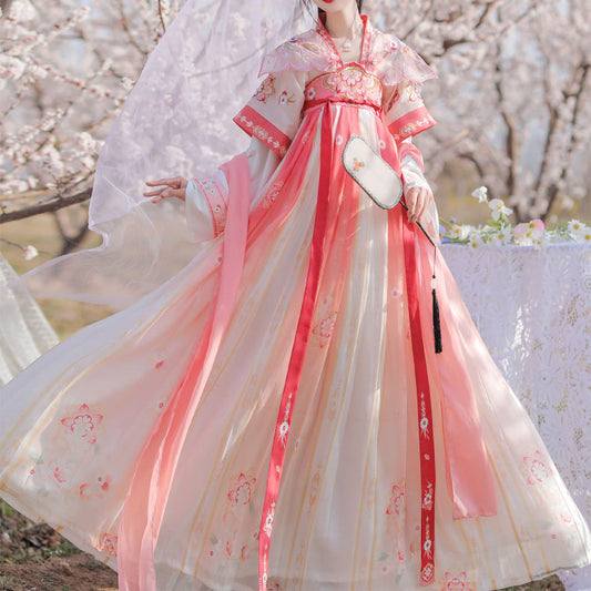 Pink Flowers Embroidered  Hanfu Dress SE22729