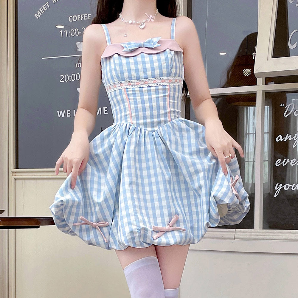 Pink Knitted Bow Plaid Dress Set SE23581