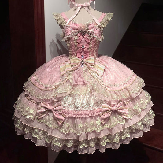 Pink Lace Bow Dresses SE23416