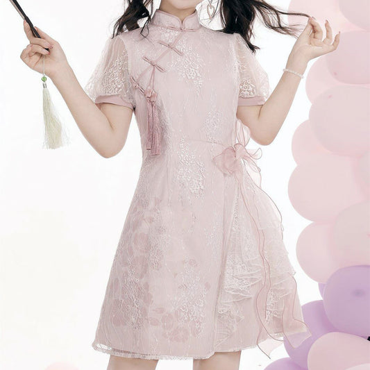 Pink Lace Flower Cheongsam Dress SE22680