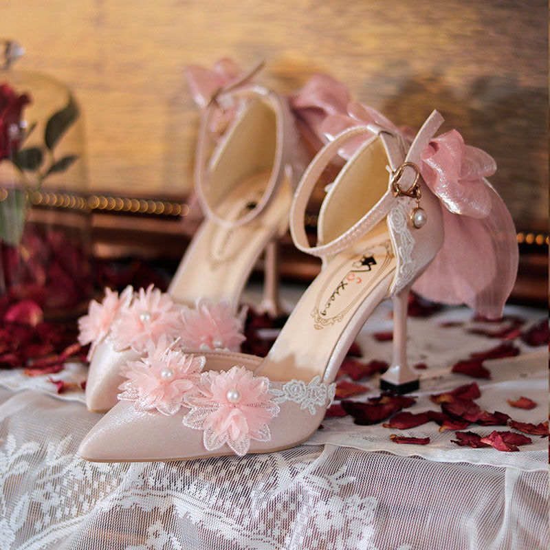 Pink Lace Flower Heel Shoes SE23384