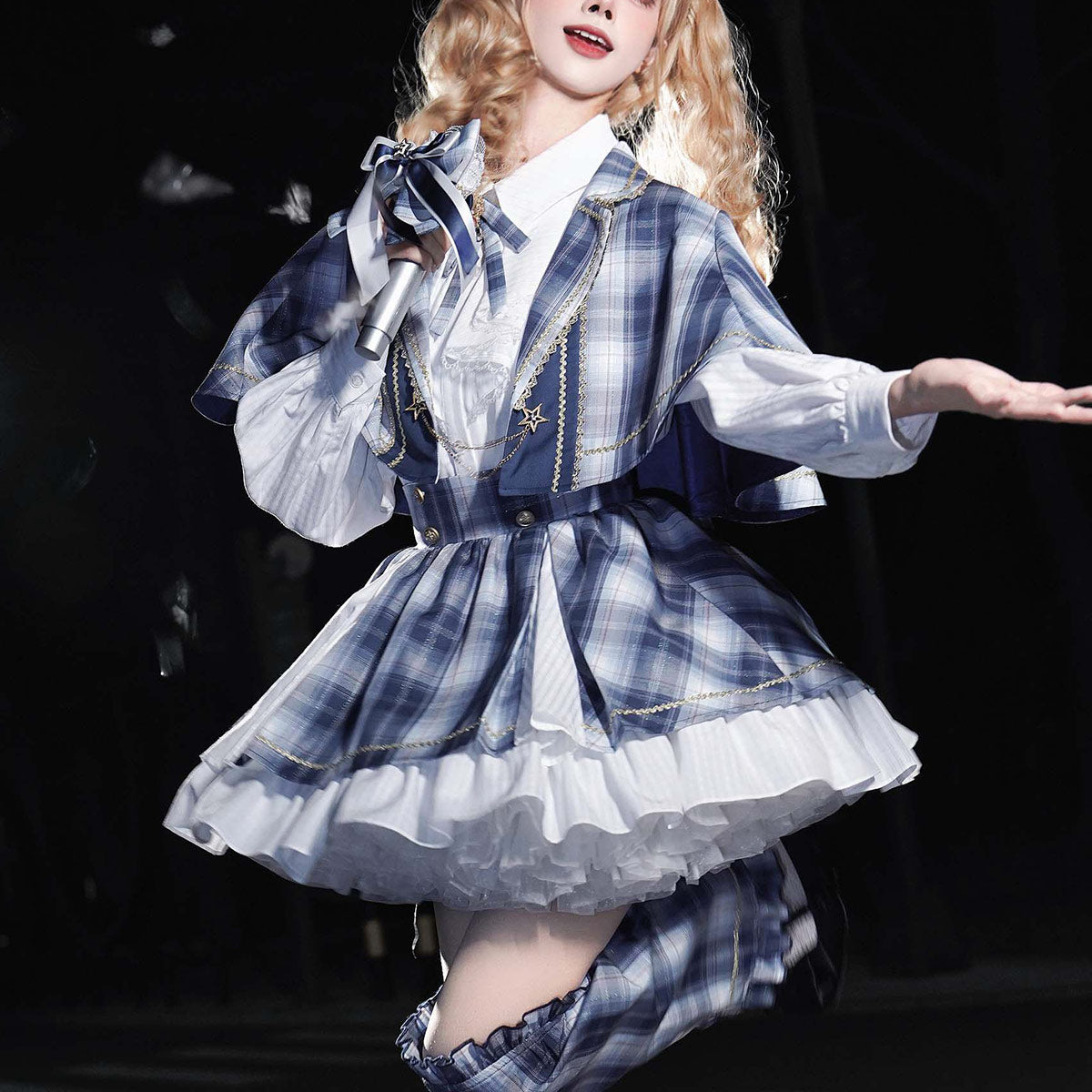 Plaid Skirt Cape Shirt Set SE23900