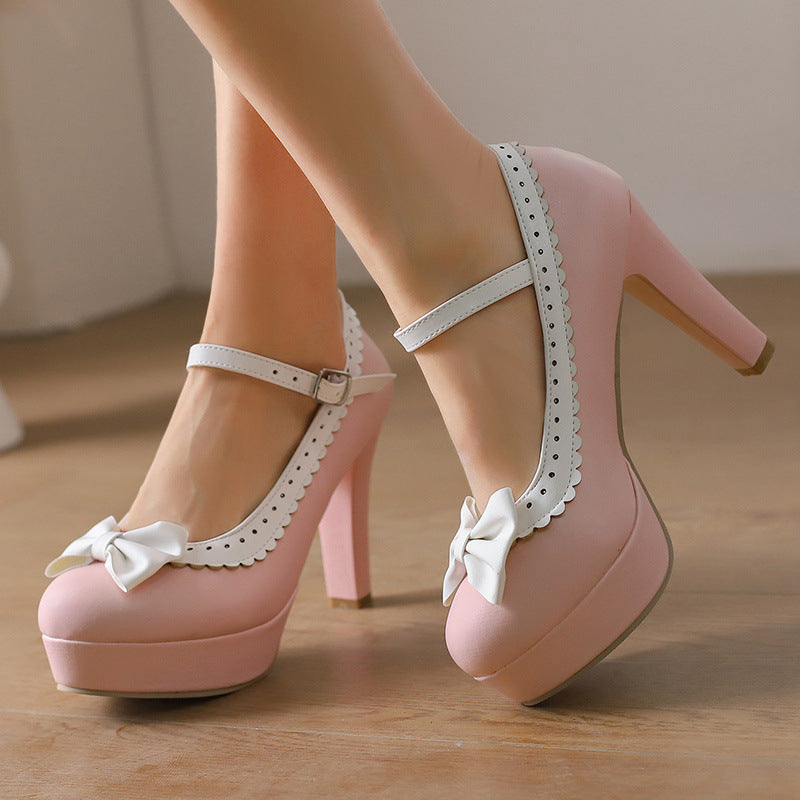 Pu Bow Heels Shoes SE23517