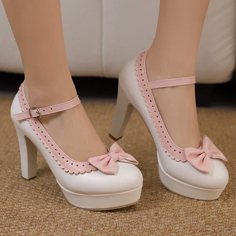 Pu Bow Heels Shoes SE23517