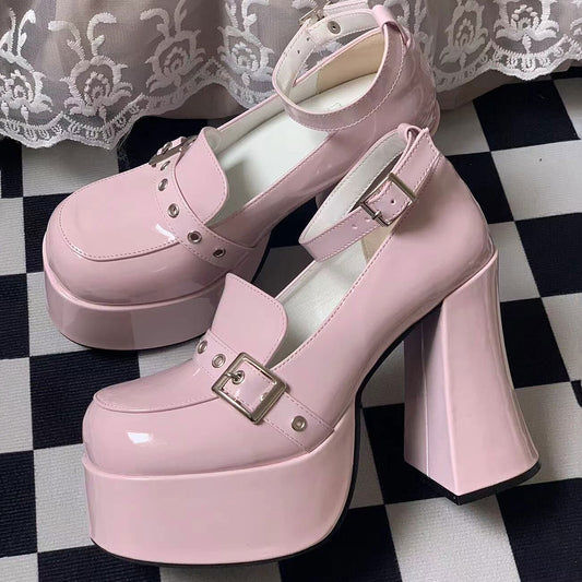 Pu Leather Buckle Heels Shoes SE23505