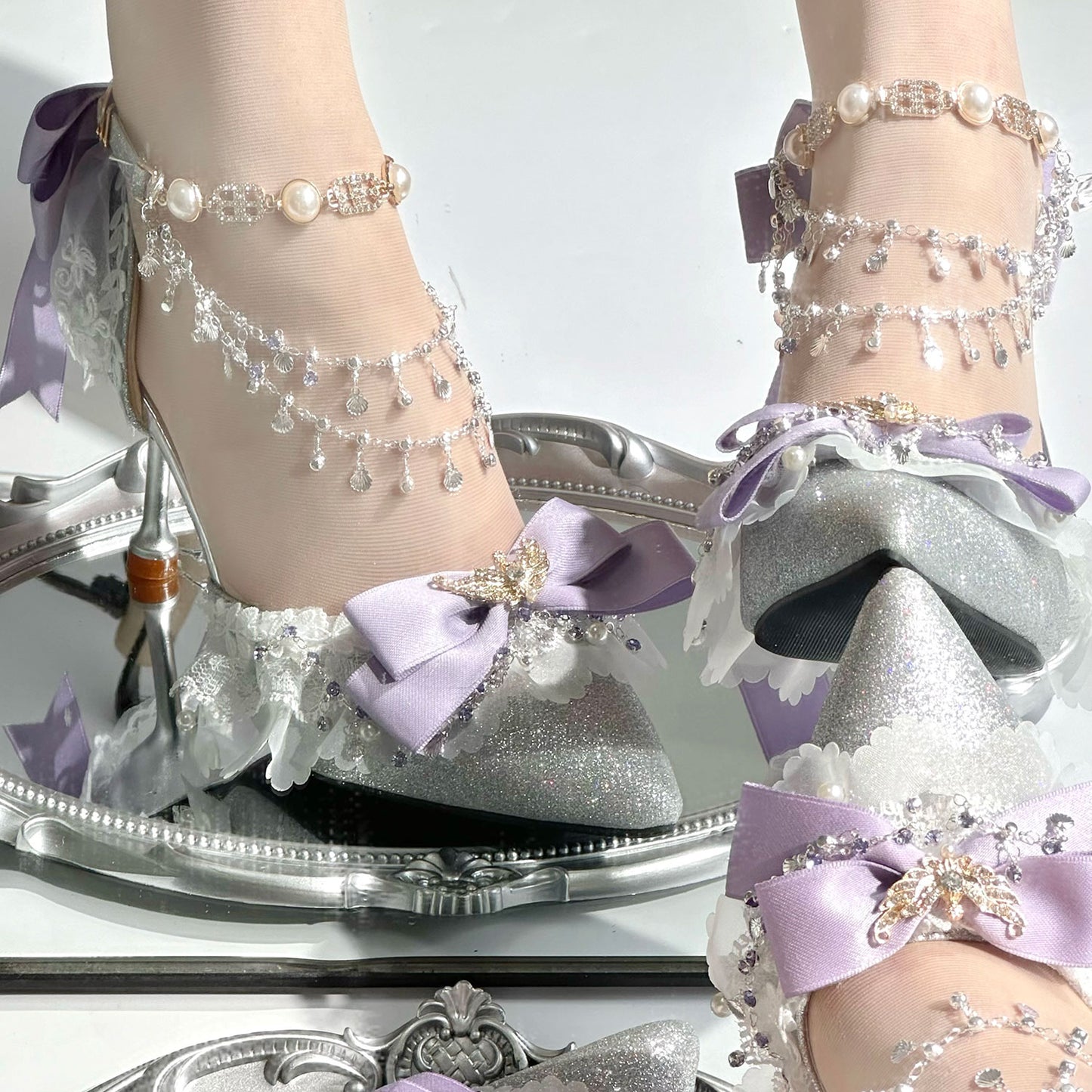 Purple Bow Lolita Silver Shoes SE23429
