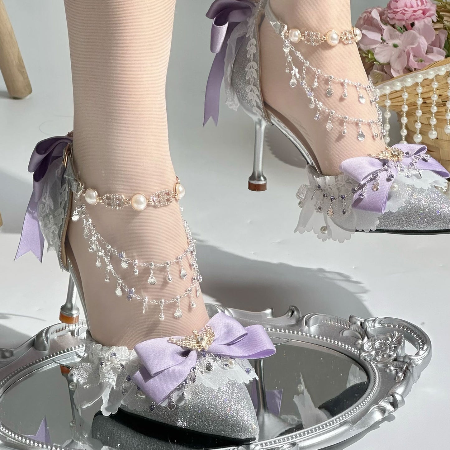 Purple Bow Lolita Silver Shoes SE23429