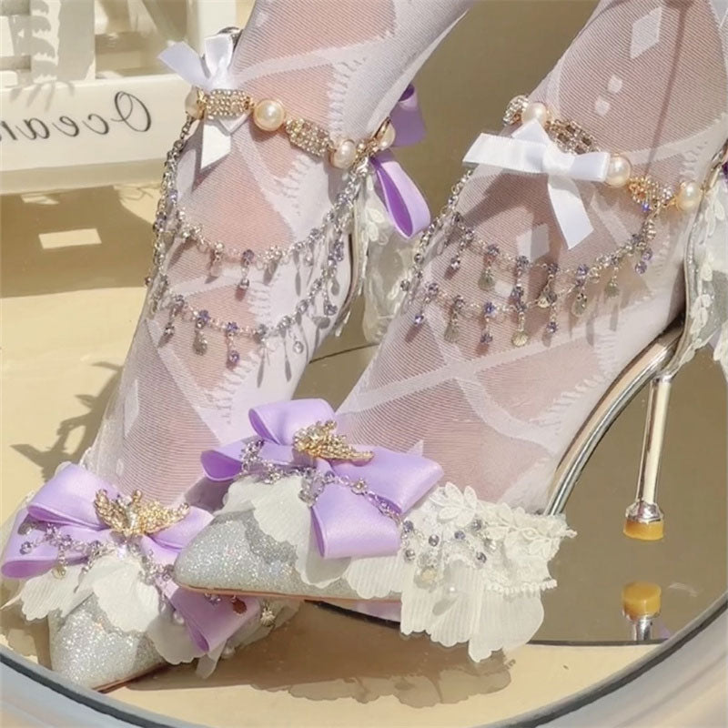 Purple Bow Lolita Silver Shoes SE23429