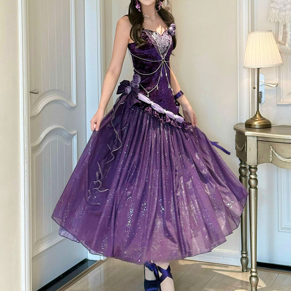 Purple Elegant Velvet Dress SE23602