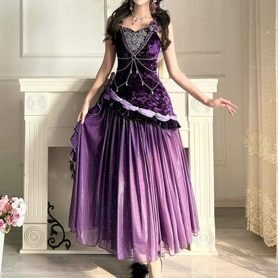 Purple Elegant Velvet Dress SE23602