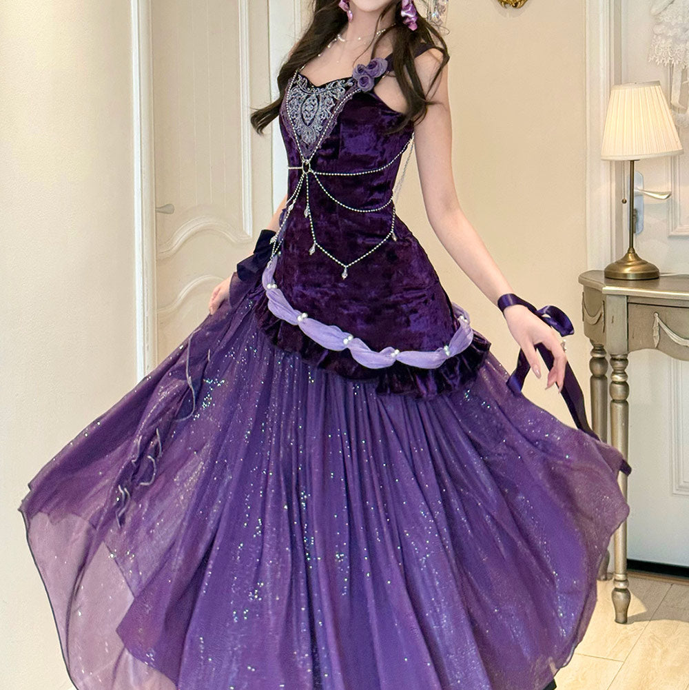 Purple Elegant Velvet Dress SE23602