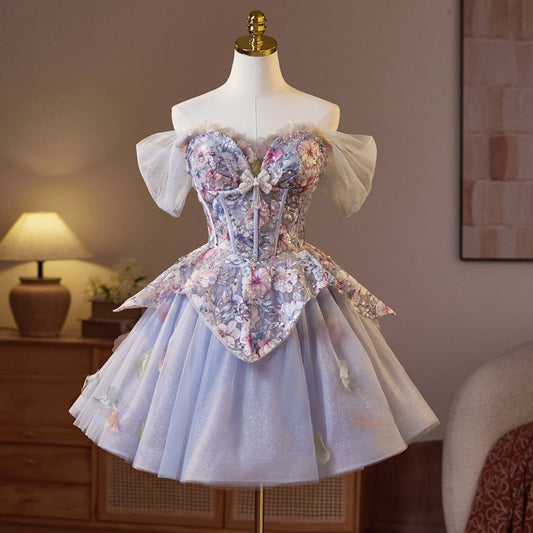 Purple Flower Party Mesh Dress SE23490