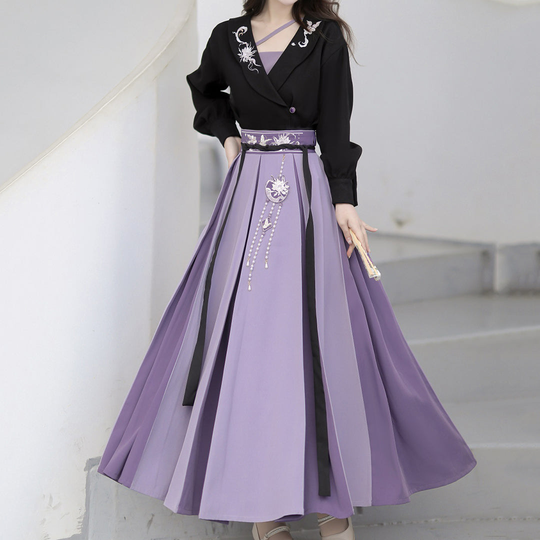 Purple Flower Skirt Blouse Set SE22954