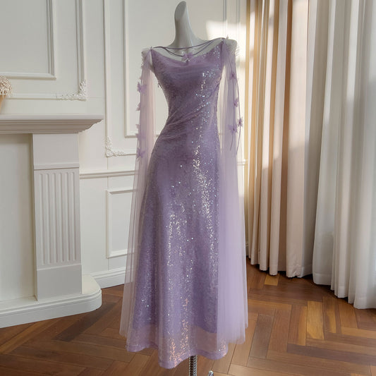 Purple Sequined Mesh Dress SE23480