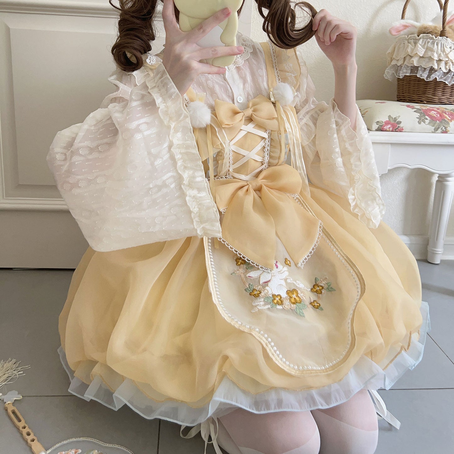 Rabbit Flower Bow Dress Set SE23418