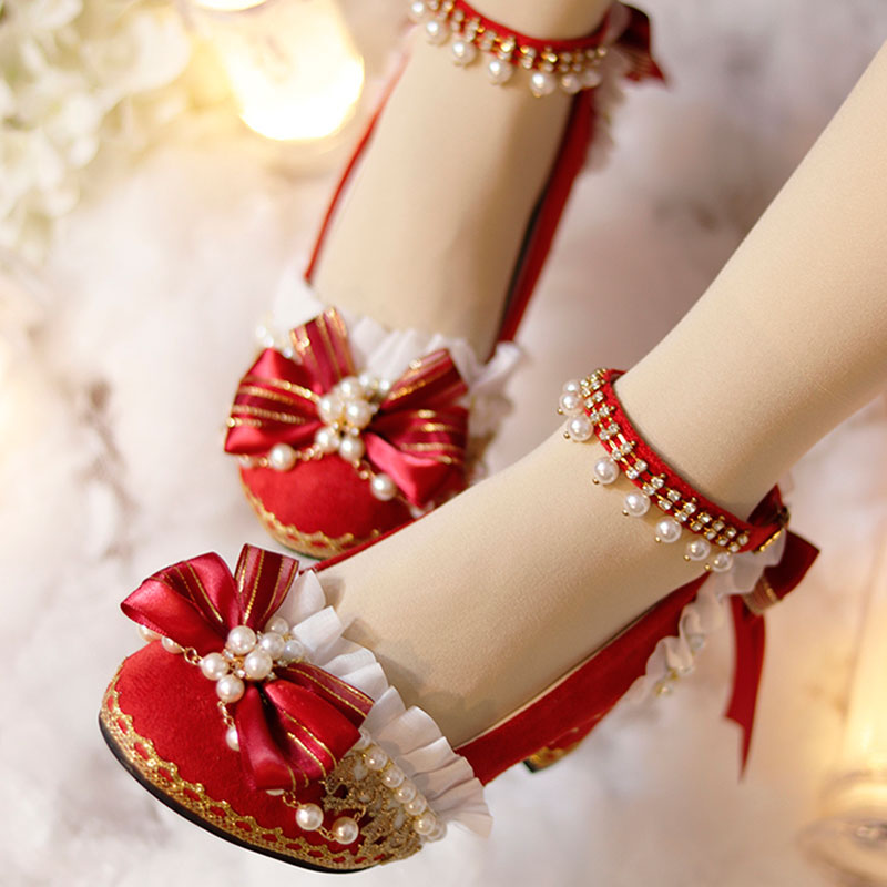 Red Bow Beaded Shoes SE23401