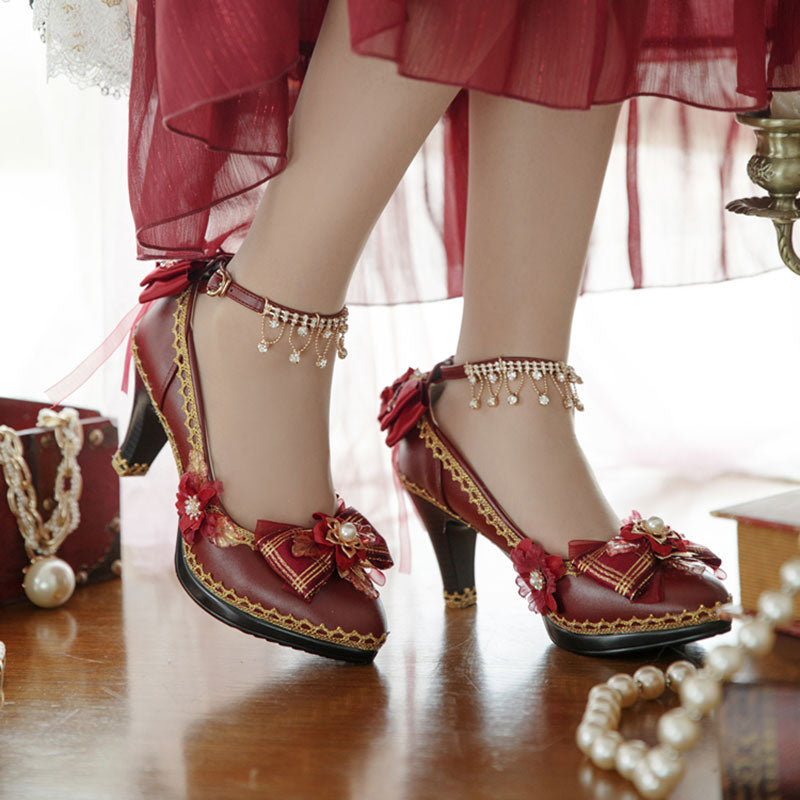 Red Flower Bow Heel Shoes SE23392