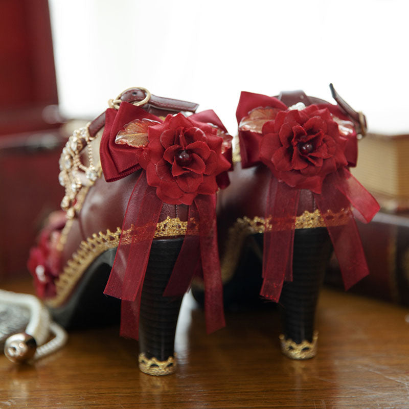 Red Flower Bow Heel Shoes SE23392