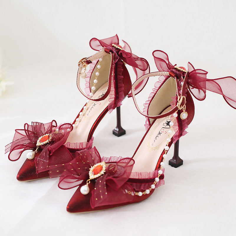 Red Lace Bow Shoes SE23408