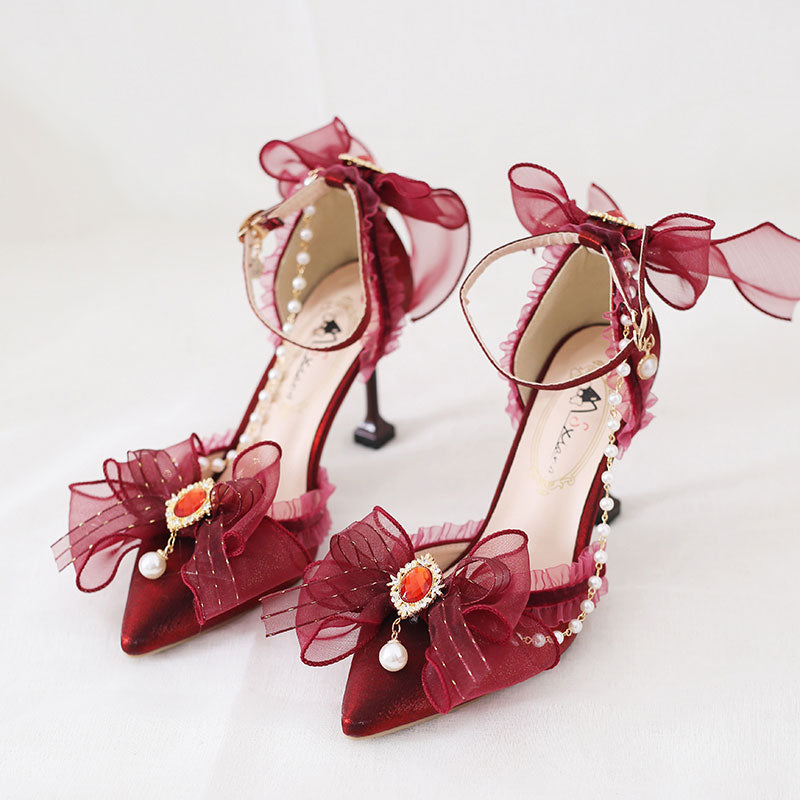 Red Lace Bow Shoes SE23408