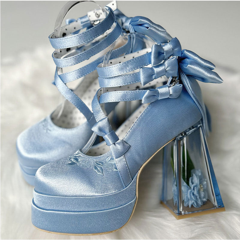 Rose Flower Bow Heels Shoes SE23374