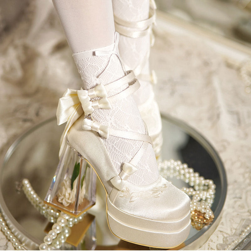 Rose Flower Bow Heels Shoes SE23374
