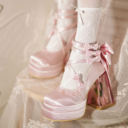 Rose Flower Bow Heels Shoes SE23374