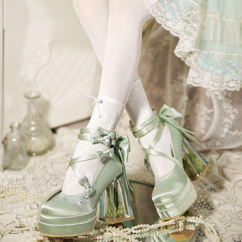 Rose Flower Bow Heels Shoes SE23374