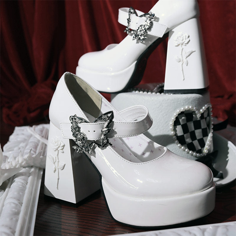 Butterfly Rose Flower Chunky Shoes SE23442