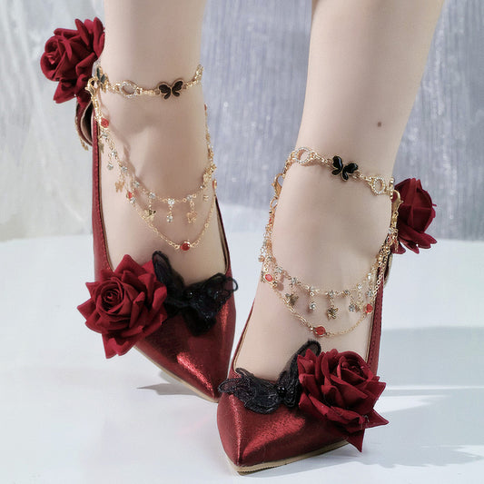 Rose Flower Elegant Heels Shoes SE23731