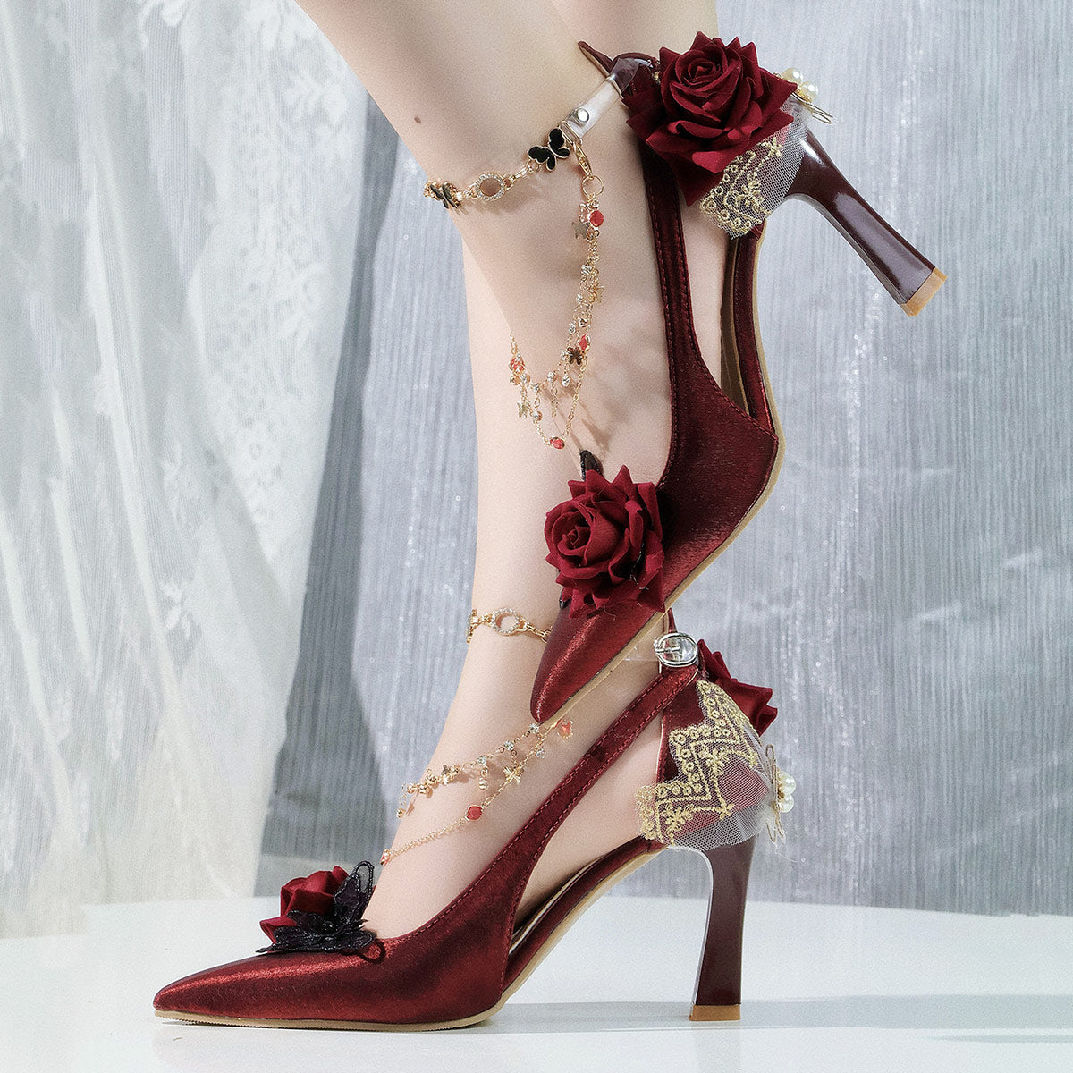 Rose Flower Elegant Heels Shoes SE23731