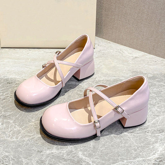 Round Toe Cross Strap Chunky Shoes SE22773