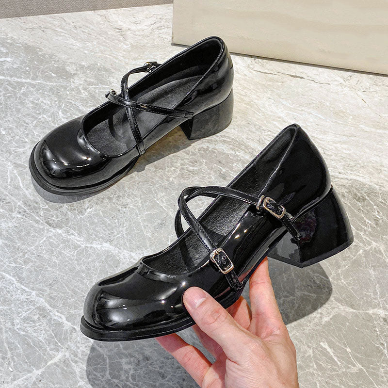 Round Toe Cross Strap Chunky Shoes SE22773