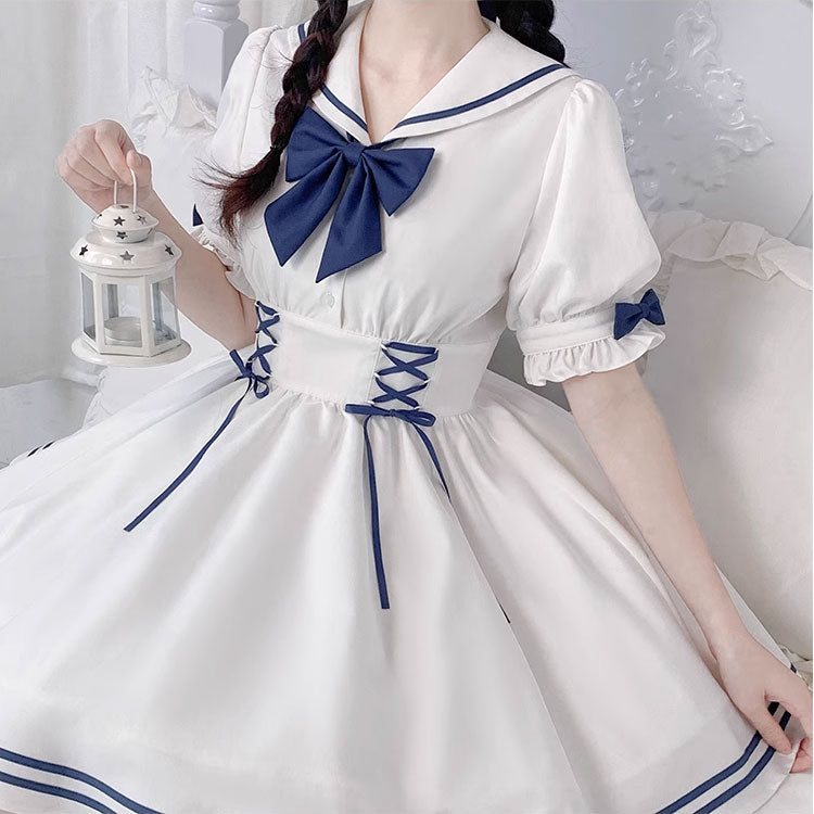 Sailor Bow White Dress SE22703