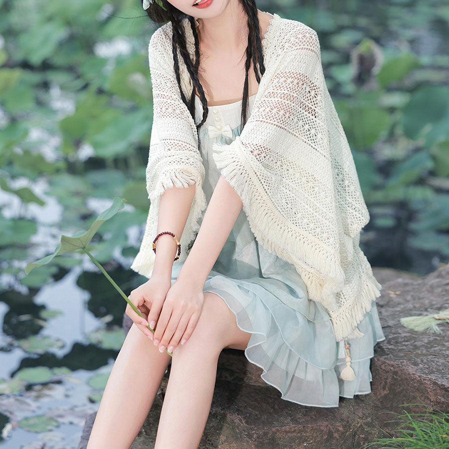 Shawl Fringe Flower Dress Set SE23255