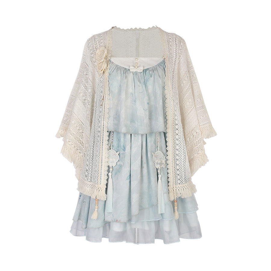 Shawl Fringe Flower Dress Set SE23255