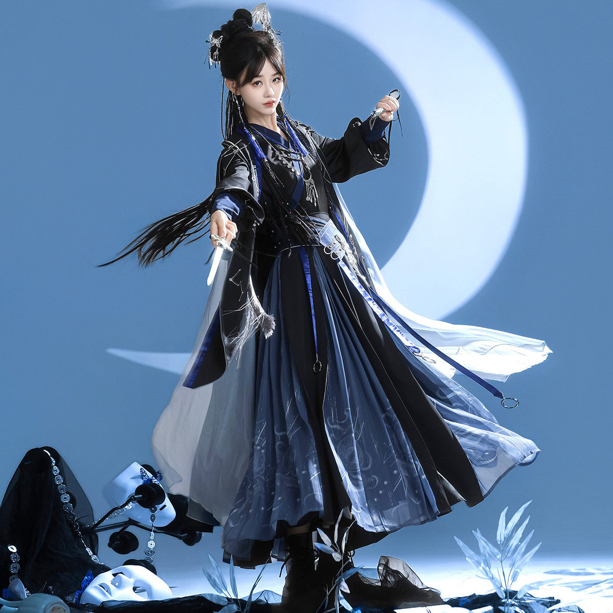 Starry Night Tassel Dress with Hooded Cape SE23842