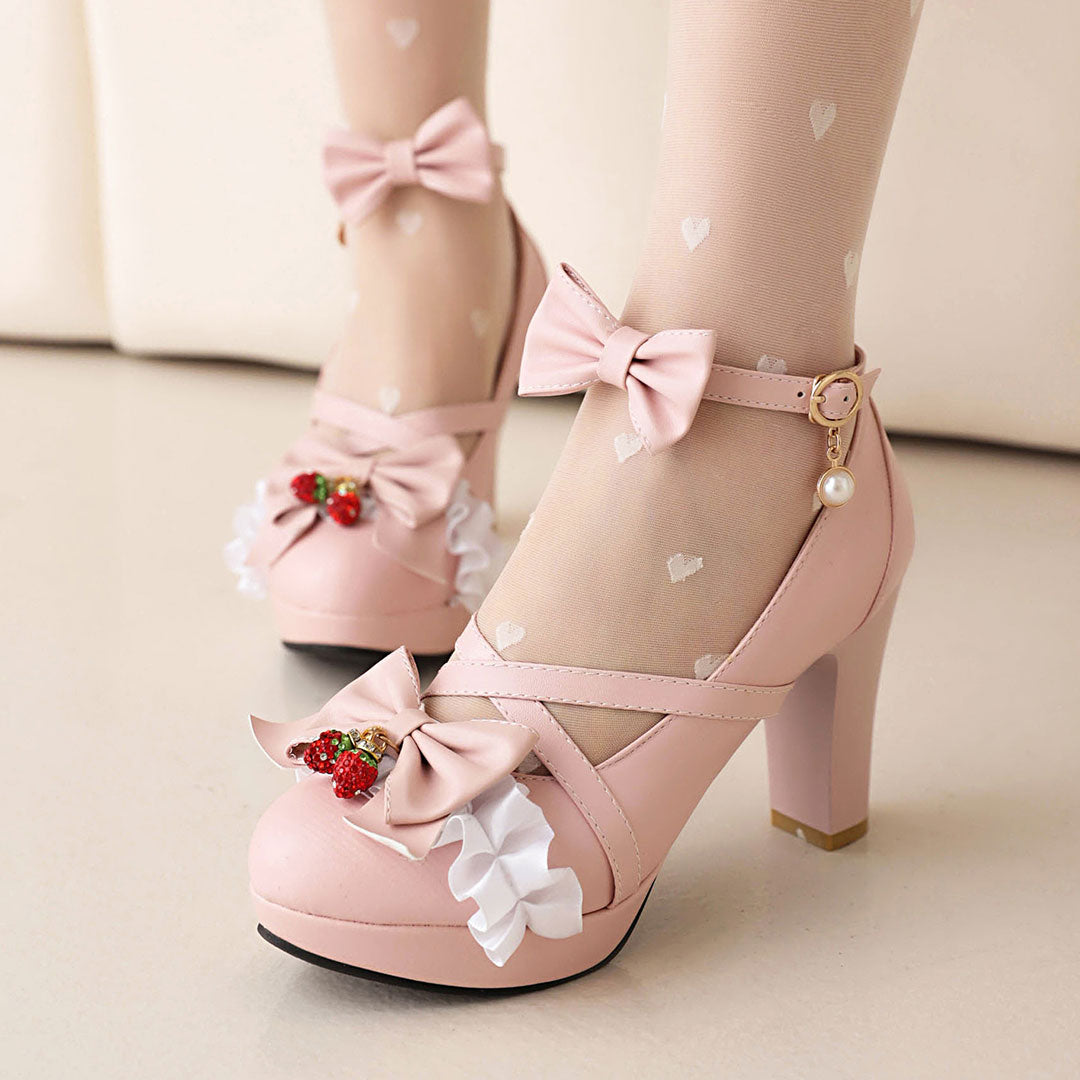 Strawberry Bow Chunky Heels SE22869