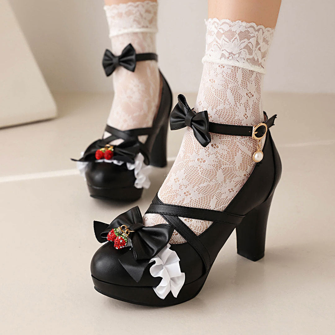 Strawberry Bow Chunky Heels SE22869