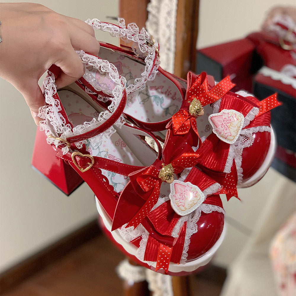 Strawberry Bow Lolita Shoes SE23700