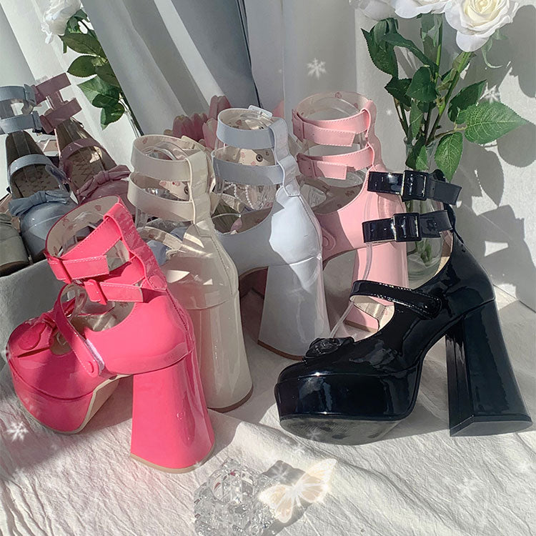 Sweet Bow Buckle Heels Shoes SE22744