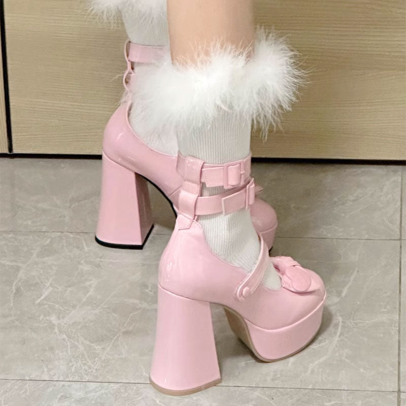 Sweet Bow Buckle Heels Shoes SE22744