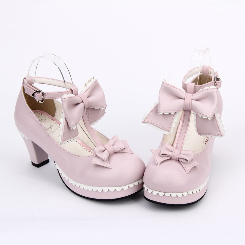 Sweet Bowknot Lace Chunky Heel Shoes SE22716