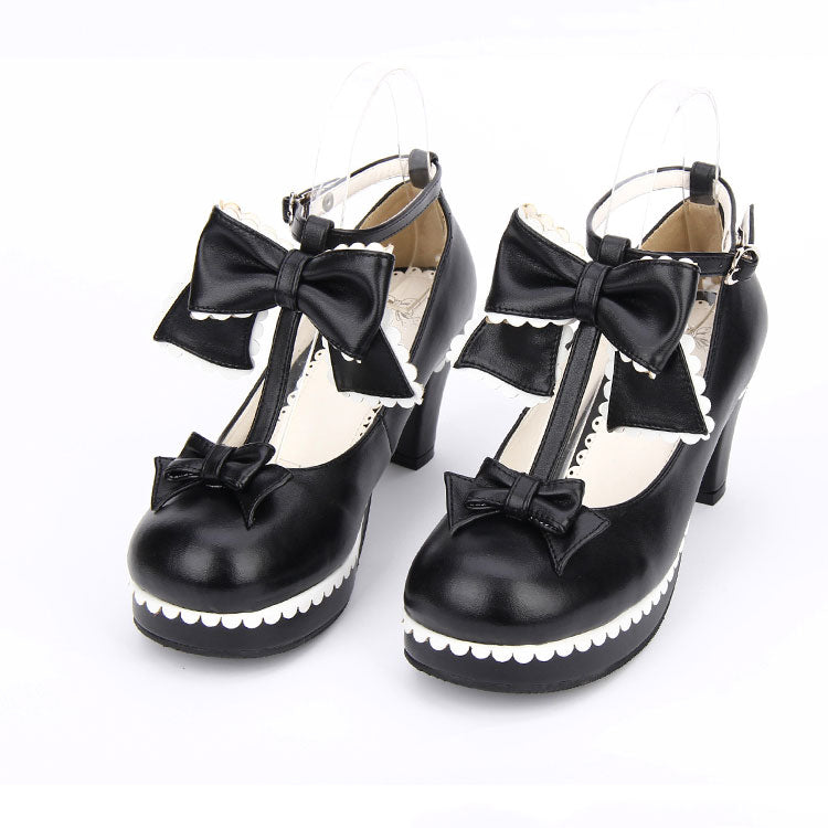 Sweet Bowknot Lace Chunky Heel Shoes SE22716